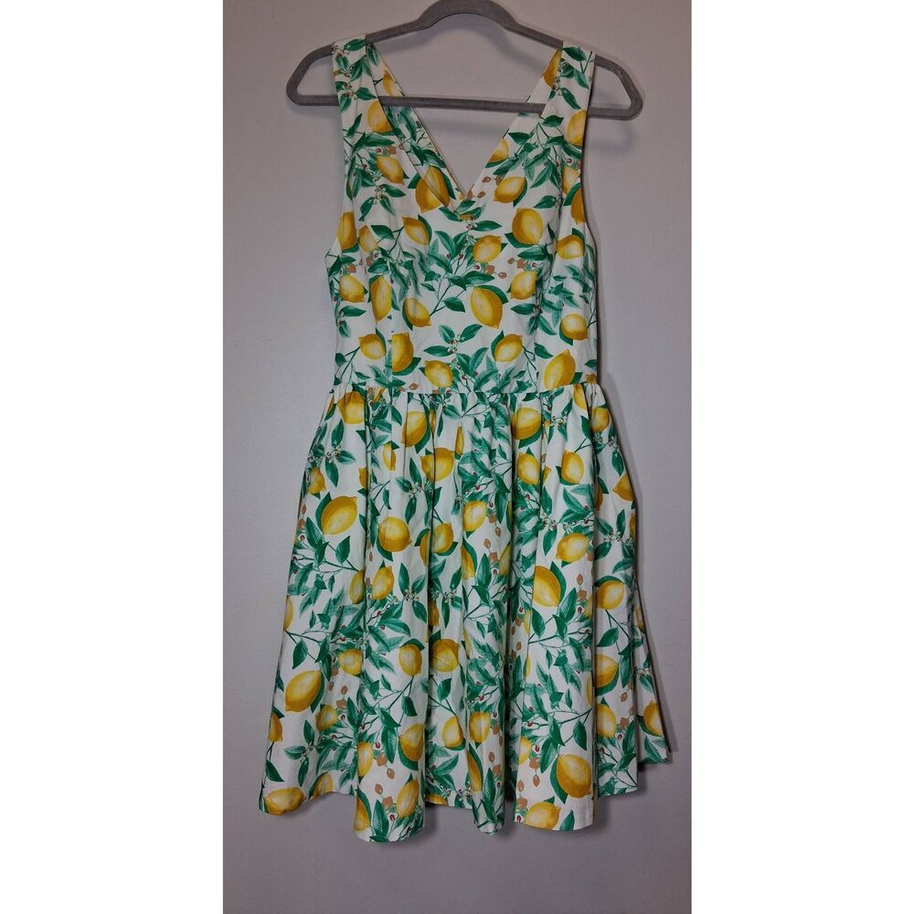 Elle womens size 12  skater dress lemons yellow sundress green - Picture 2 of 9